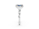 White gold Emerald Cut Moissanite Solitaire Twisted Band with Round  Accents and Prong Setting_14