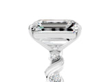 White gold Emerald Cut Moissanite Solitaire Twisted Band with Round  Accents and Prong Setting_17
