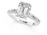 White gold Emerald Cut Moissanite Solitaire with Side Baguettes and Channel Set Band_1