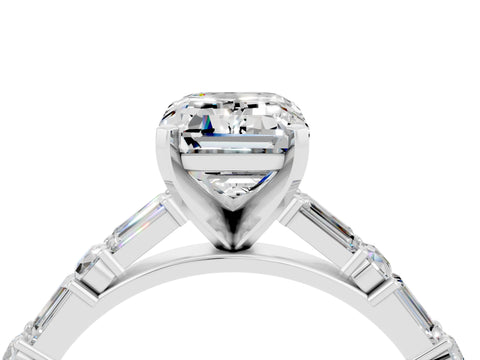 White gold Emerald Cut Moissanite Solitaire with Side Baguettes and Channel Set Band_4