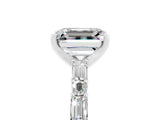 White gold Emerald Cut Moissanite Solitaire with Side Baguettes and Channel Set Band_5