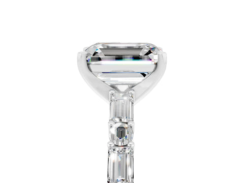 White gold Emerald Cut Moissanite Solitaire with Side Baguettes and Channel Set Band_5
