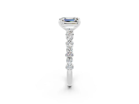 White gold Emerald Cut Moissanite Solitaire with Side Stones, Pave Band, Four-Prong Setting_50