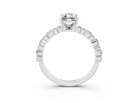 White gold Emerald Cut Moissanite Solitaire with Side Stones, Pave Band, Four-Prong Setting_51