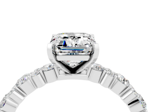 White gold Emerald Cut Moissanite Solitaire with Side Stones, Pave Band, Four-Prong Setting_52