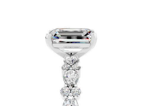 White gold Emerald Cut Moissanite Solitaire with Side Stones, Pave Band, Four-Prong Setting_53