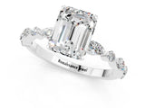 White gold Emerald Cut Moissanite Solitaire with Side Stones on a Pavé Band and Four-Prong Setting_1