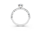 White gold Emerald Cut Moissanite Solitaire with Side Stones on a Pavé Band and Four-Prong Setting_3