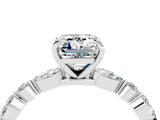 White gold Emerald Cut Moissanite Solitaire with Side Stones on a Pavé Band and Four-Prong Setting_4