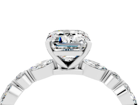 White gold Emerald Cut Moissanite Solitaire with Side Stones on a Pavé Band and Four-Prong Setting_4