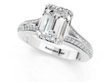White gold Emerald Cut Moissanite Split Shank Engagement Ring with Pavé Band_1