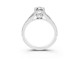 White gold Emerald Cut Moissanite Split Shank Engagement Ring with Pavé Band_3