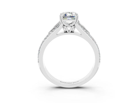 White gold Emerald Cut Moissanite Split Shank Engagement Ring with Pavé Band_3