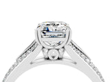 White gold Emerald Cut Moissanite Split Shank Engagement Ring with Pavé Band_4