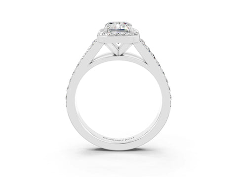 White gold Emerald Cut Moissanite Split Shank Halo Ring with Four-Prong Setting_15