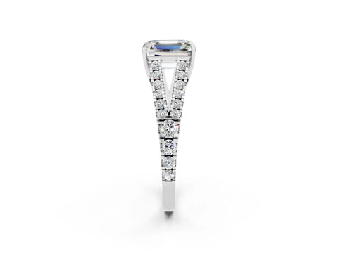 White gold Emerald Cut Moissanite Split Shank Pavé Engagement Ring with Four-Prong Setting_14
