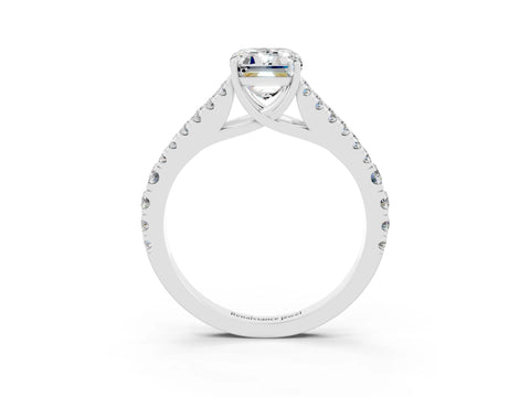 White gold Emerald Cut Moissanite Split Shank Pavé Engagement Ring with Four-Prong Setting_15