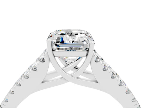 White gold Emerald Cut Moissanite Split Shank Pavé Engagement Ring with Four-Prong Setting_16