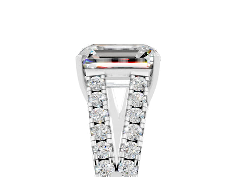 White gold Emerald Cut Moissanite Split Shank Pavé Engagement Ring with Four-Prong Setting_17