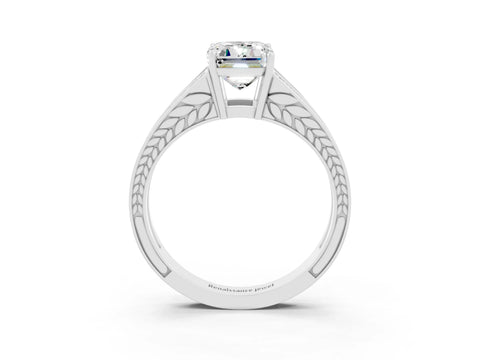 White gold Emerald Cut Moissanite Split Shank Ring with Pavé Band and Four-Prong Setting_3