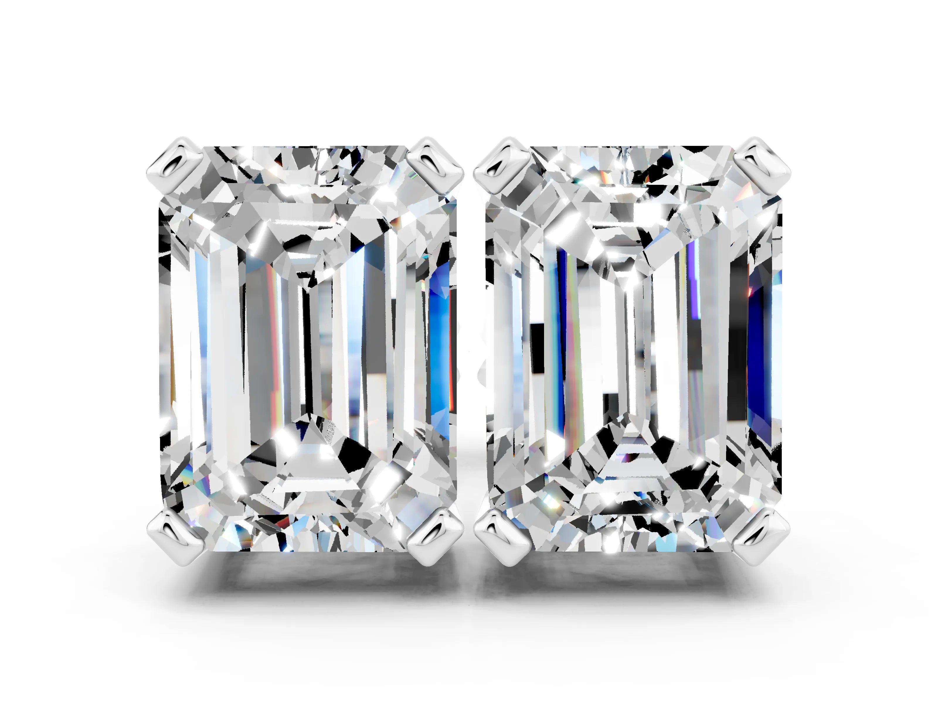 White gold Emerald Cut Moissanite Stud Earrings_42