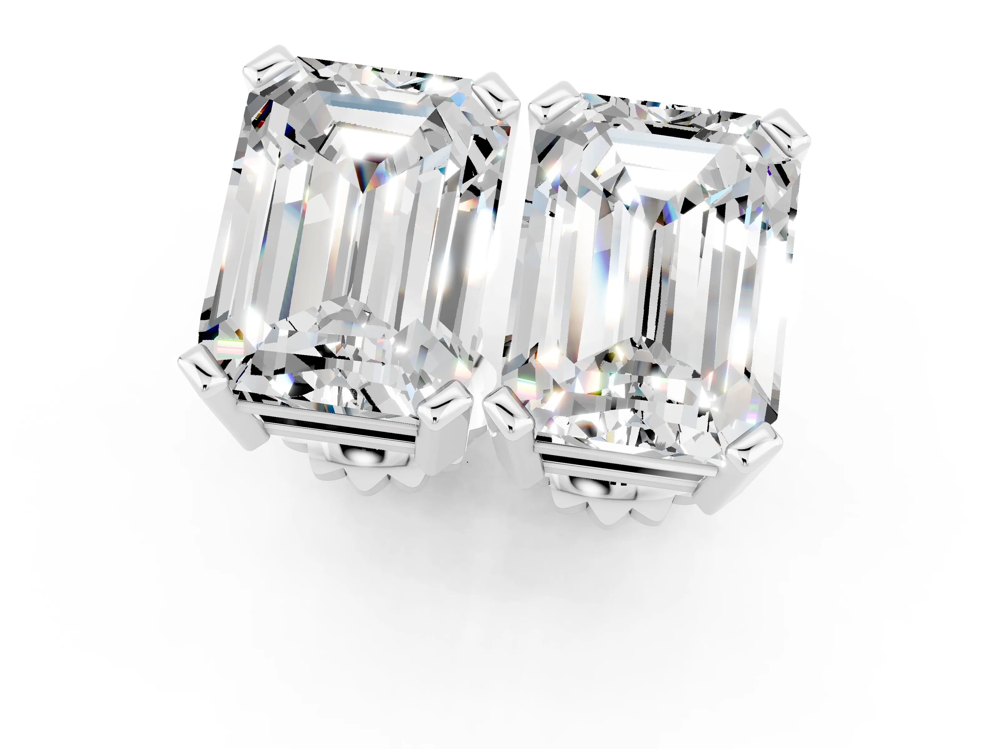 White gold Emerald Cut Moissanite Stud Earrings_43