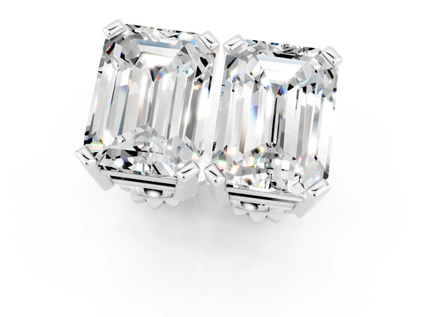 Platinum Emerald Cut Moissanite Stud Earrings