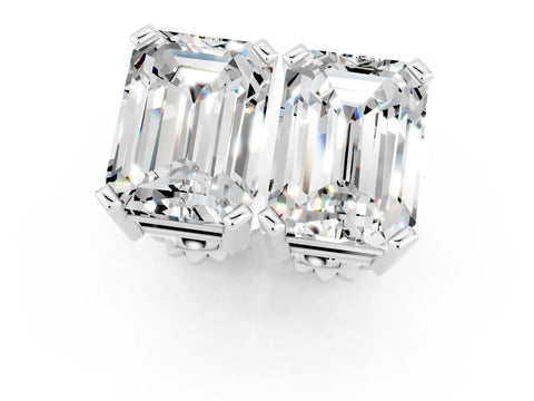 White gold Emerald Cut Moissanite Stud Earrings_43