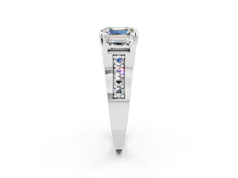 White gold Emerald Cut Moissanite Three-Stone Ring with Channel Set Band and Four-Prong Setting_2