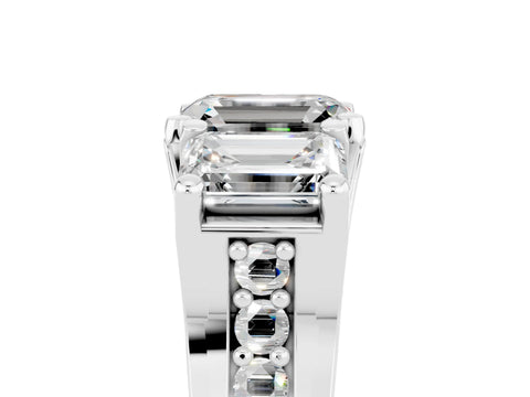 White gold Emerald Cut Moissanite Three-Stone Ring with Channel Set Band and Four-Prong Setting_5