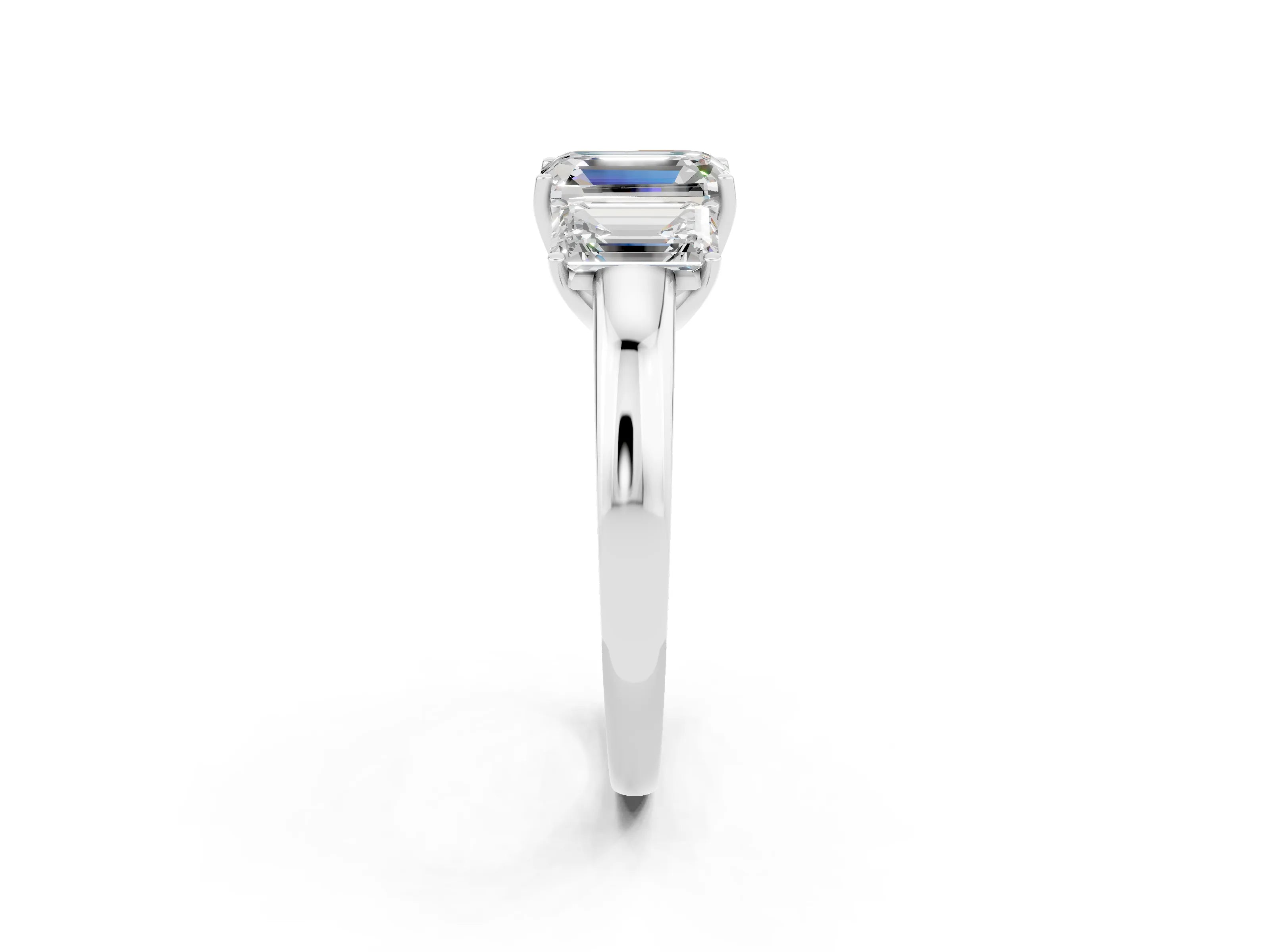 White gold Emerald Cut Moissanite Three-Stone Ring with Four-Prong Setting and Classic Band_2