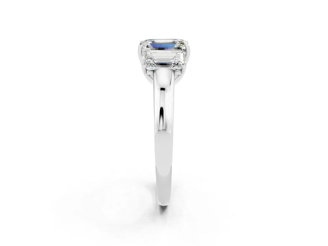 White gold Emerald Cut Moissanite Three-Stone Ring with Four-Prong Setting and Classic Band_2