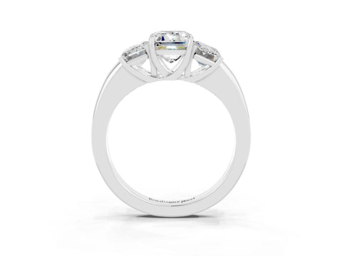 White gold Emerald Cut Moissanite Three-Stone Ring with Four-Prong Setting and Classic Band_3