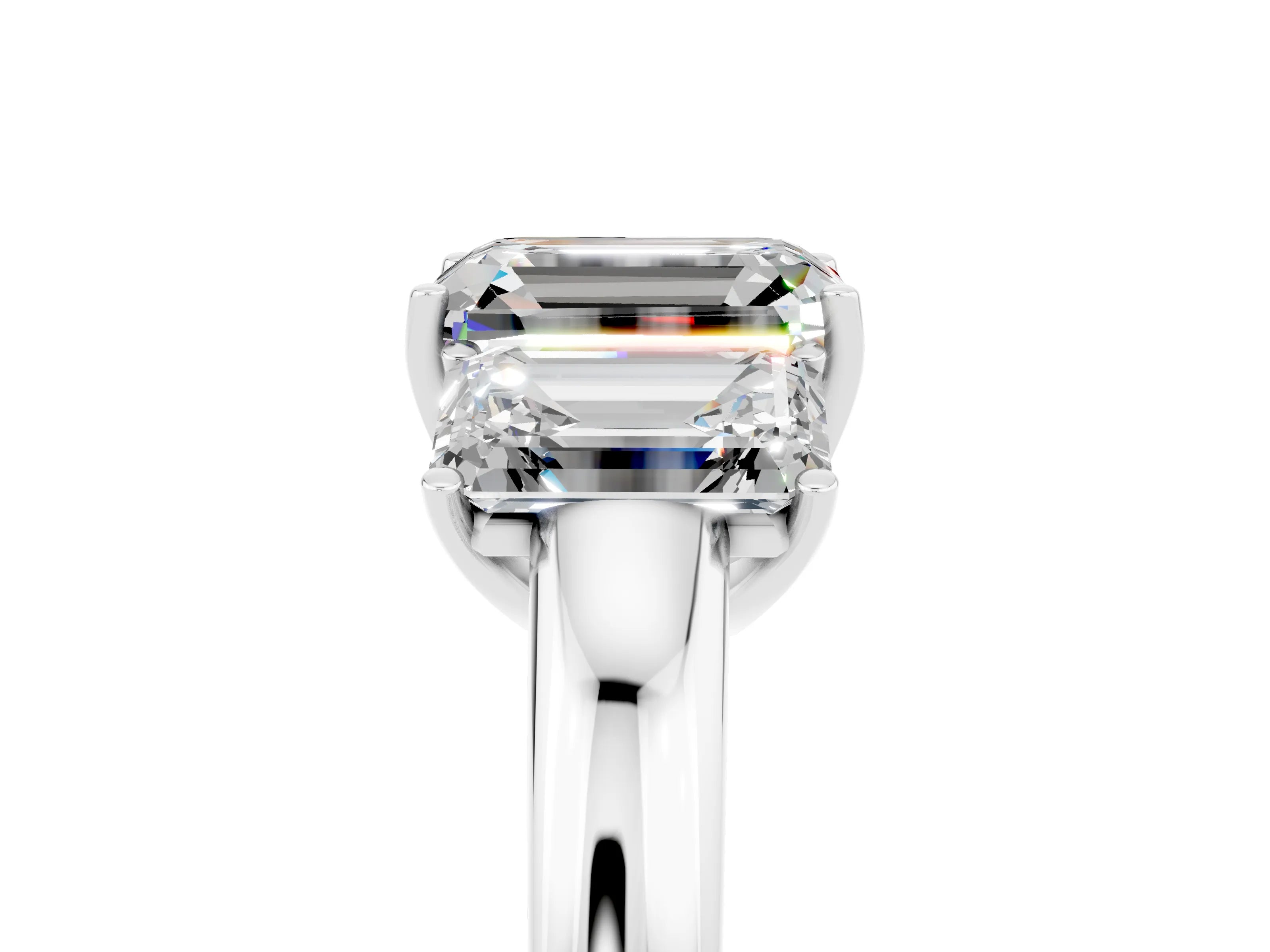 White gold Emerald Cut Moissanite Three-Stone Ring with Four-Prong Setting and Classic Band_5