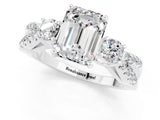 White gold Emerald Cut Moissanite Three-Stone Ring with Pavé Split Shank and Four-Prong Setting_1