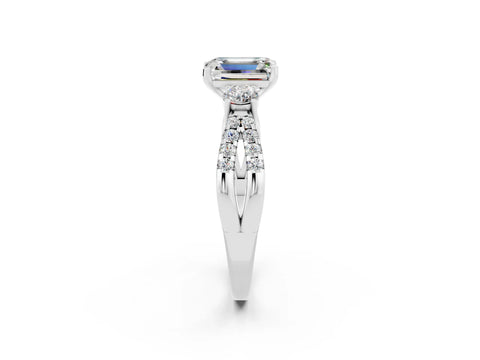 White gold Emerald Cut Moissanite Three-Stone Ring with Pavé Split Shank and Four-Prong Setting_2