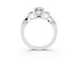 White gold Emerald Cut Moissanite Three-Stone Ring with Pavé Split Shank and Four-Prong Setting_3