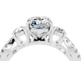 White gold Emerald Cut Moissanite Three-Stone Ring with Pavé Split Shank and Four-Prong Setting_4