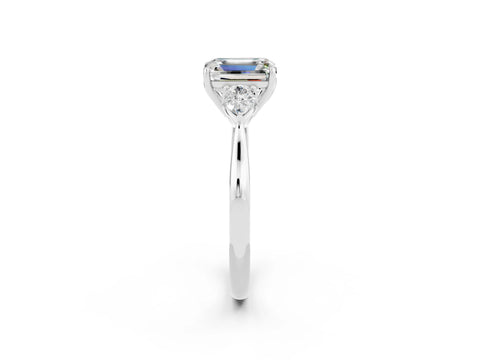White gold Emerald Cut Moissanite Three-Stone Ring with Pear Side Stones and Four-Prong Setting_14