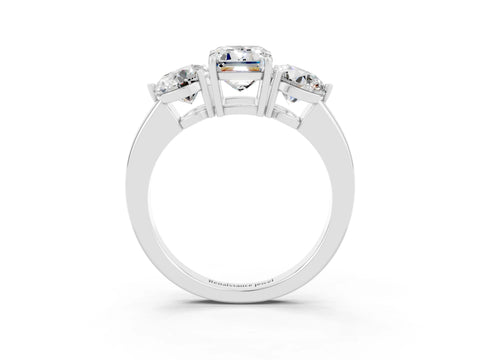 White gold Emerald Cut Moissanite Three-Stone Ring with Prong Setting and Classic Band_3