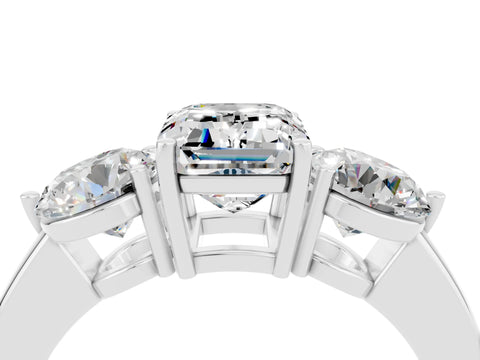 White gold Emerald Cut Moissanite Three-Stone Ring with Prong Setting and Classic Band_4