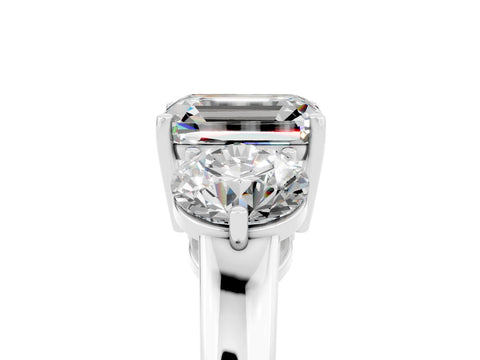 White gold Emerald Cut Moissanite Three-Stone Ring with Prong Setting and Classic Band_5