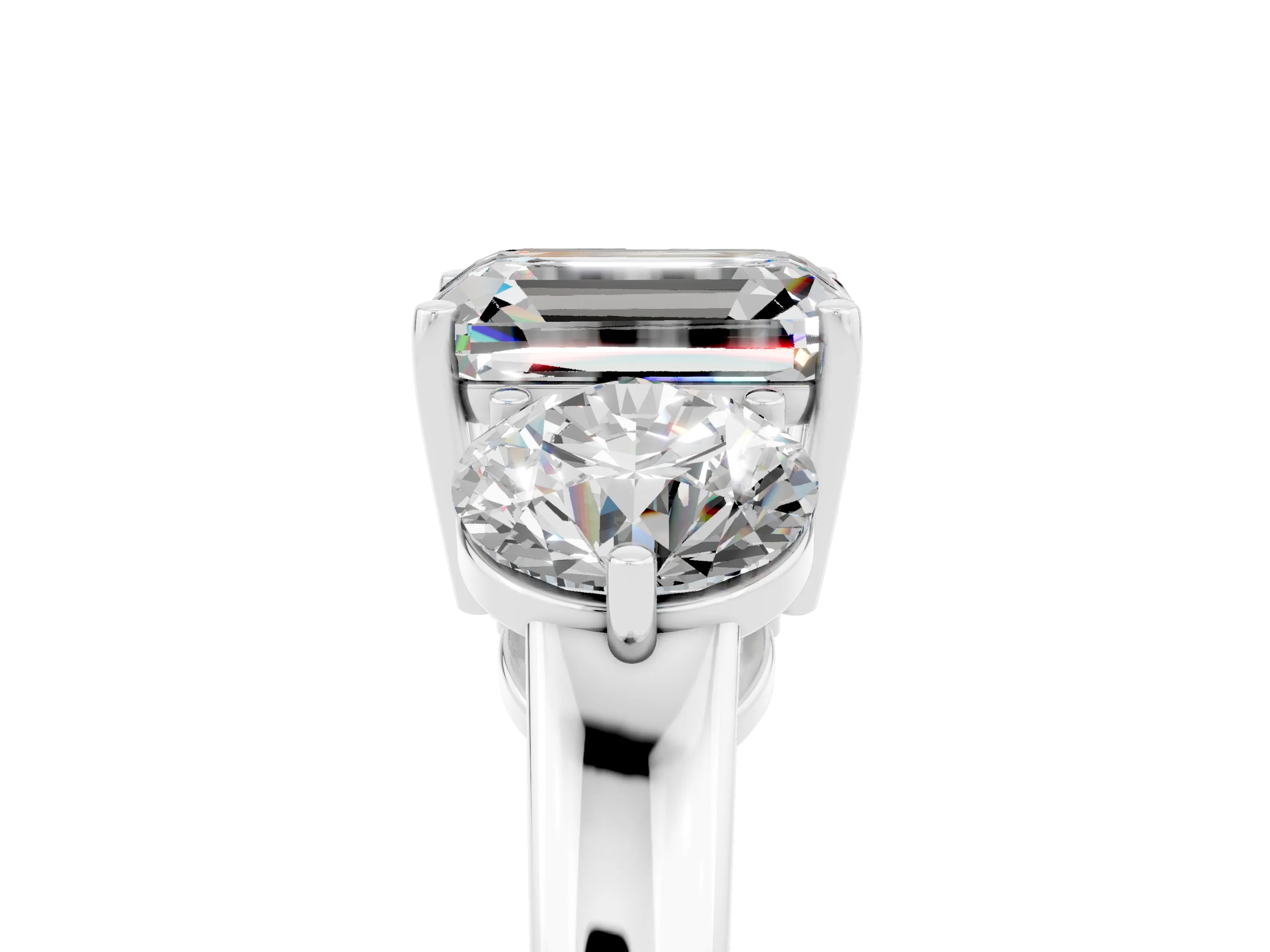 White gold Emerald Cut Moissanite Three-Stone Ring with Prong Setting and Classic Band_5
