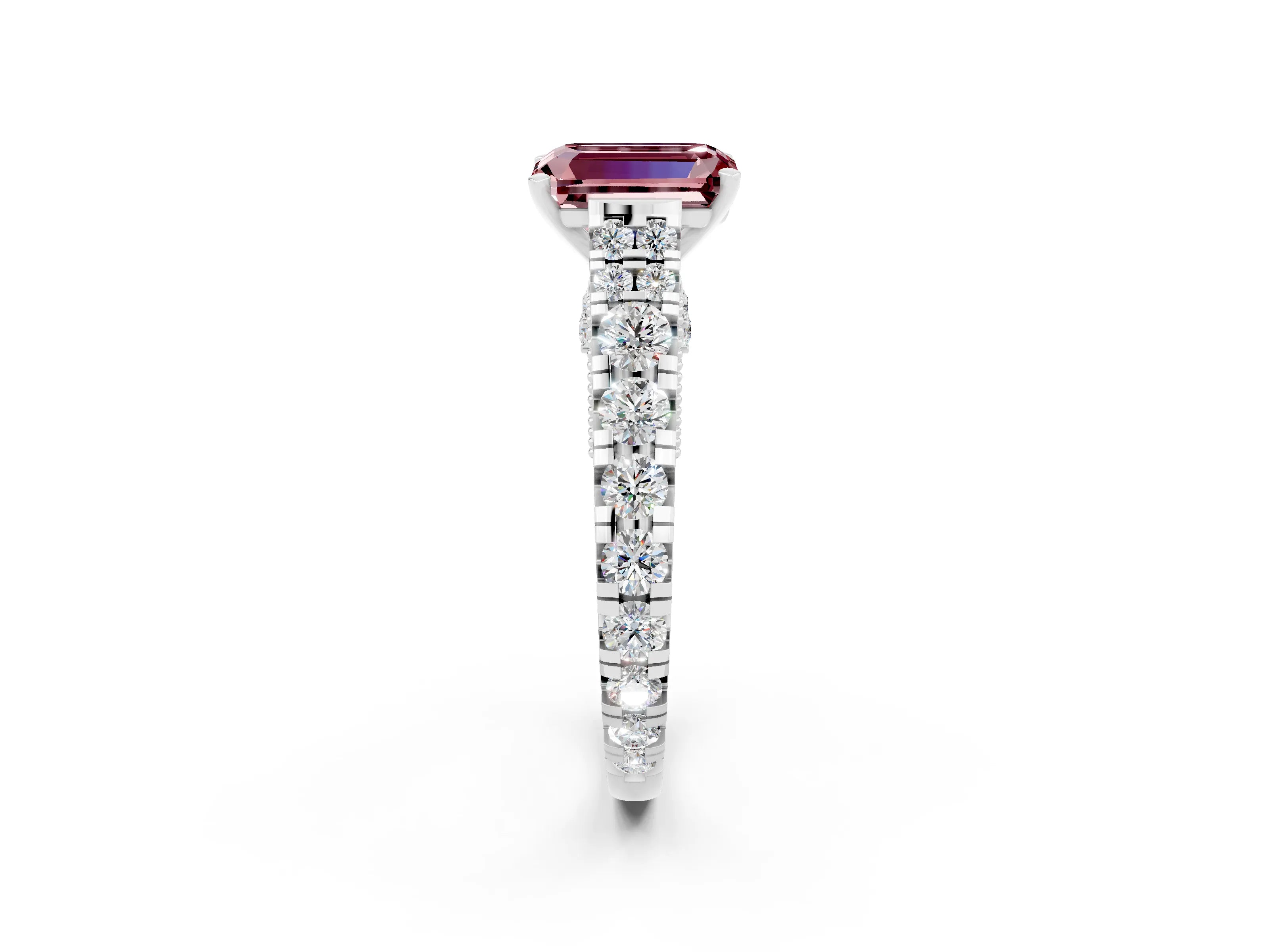 White gold Emerald Cut Morganite Classic Solitaire Ring with Pavé Band and Four-Prong Setting_2