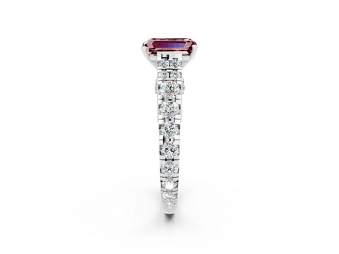 White gold Emerald Cut Morganite Classic Solitaire Ring with Pavé Band and Four-Prong Setting_2