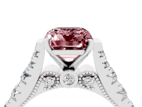 White gold Emerald Cut Morganite Classic Solitaire Ring with Pavé Band and Four-Prong Setting_4