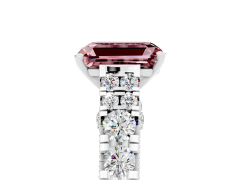 White gold Emerald Cut Morganite Classic Solitaire Ring with Pavé Band and Four-Prong Setting_5