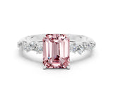 White gold Emerald Cut Morganite Cluster Side Stone Solitaire Ring with Prong Setting_24