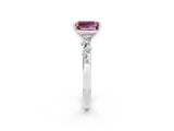 White gold Emerald Cut Morganite Cluster Side Stone Solitaire Ring with Prong Setting_26