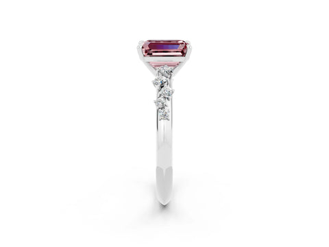 White gold Emerald Cut Morganite Cluster Side Stone Solitaire Ring with Prong Setting_26